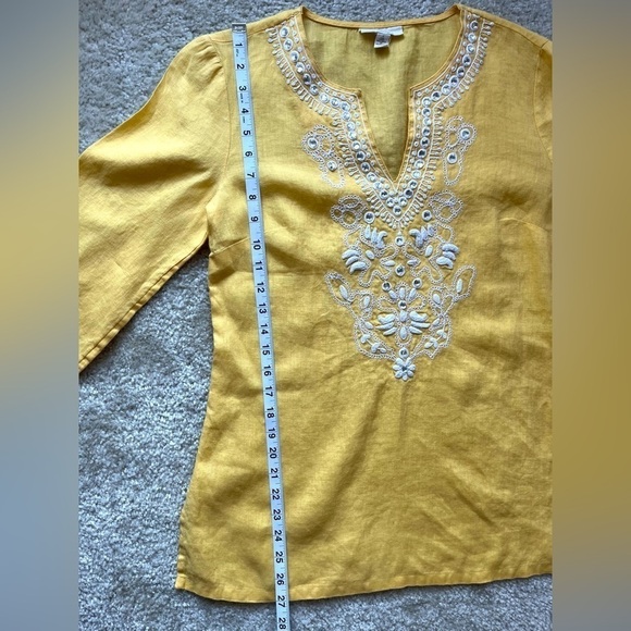 Charter Club Linen Luxury Yellow Bejeweled 100% Linen Tunic Top - Size S - Picture 10 of 10